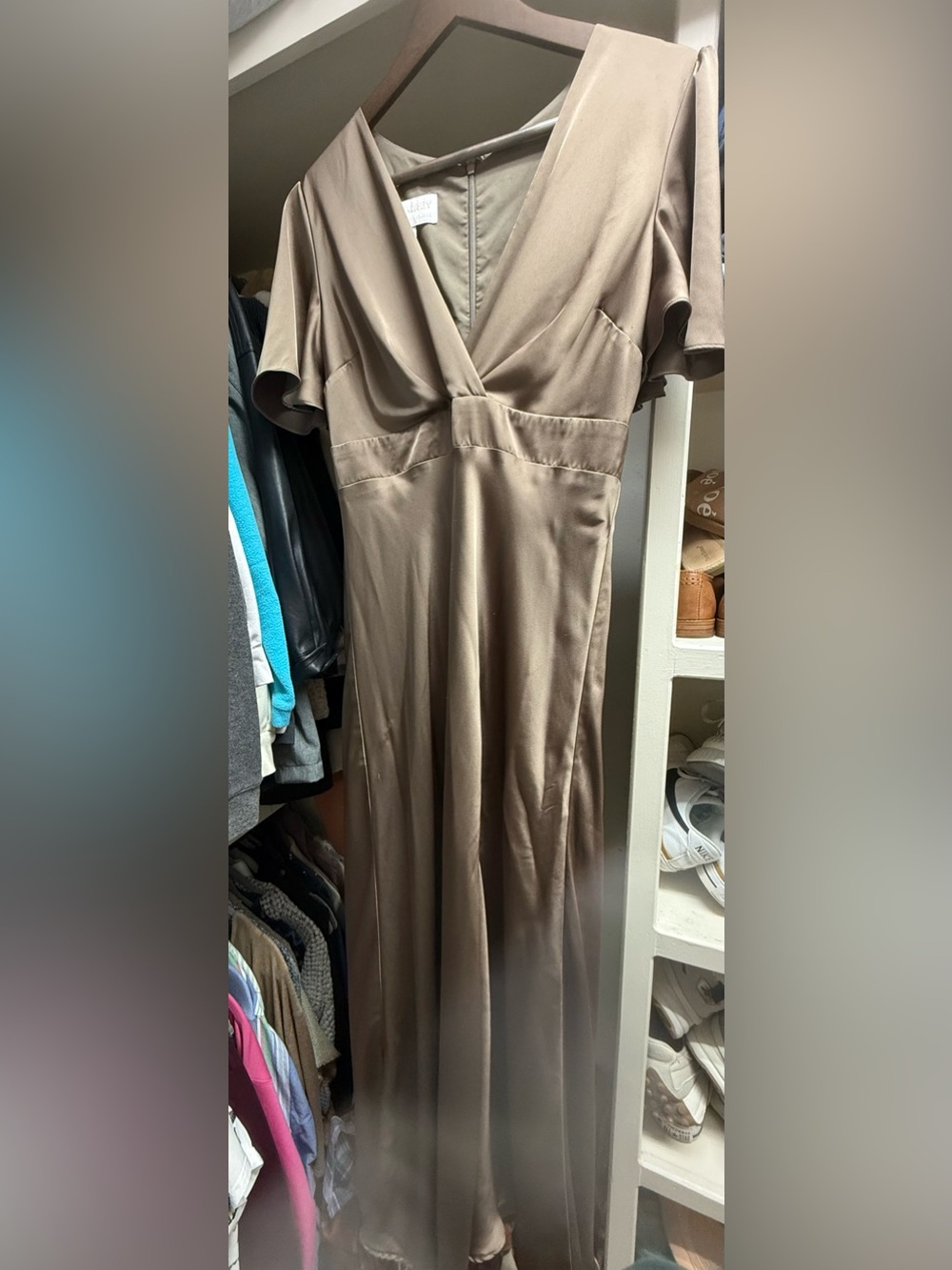 Birdy Grey Taupe Satin Maxi Dress